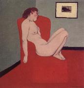 Felix Vallotton Nude Seated in a red armchair painting